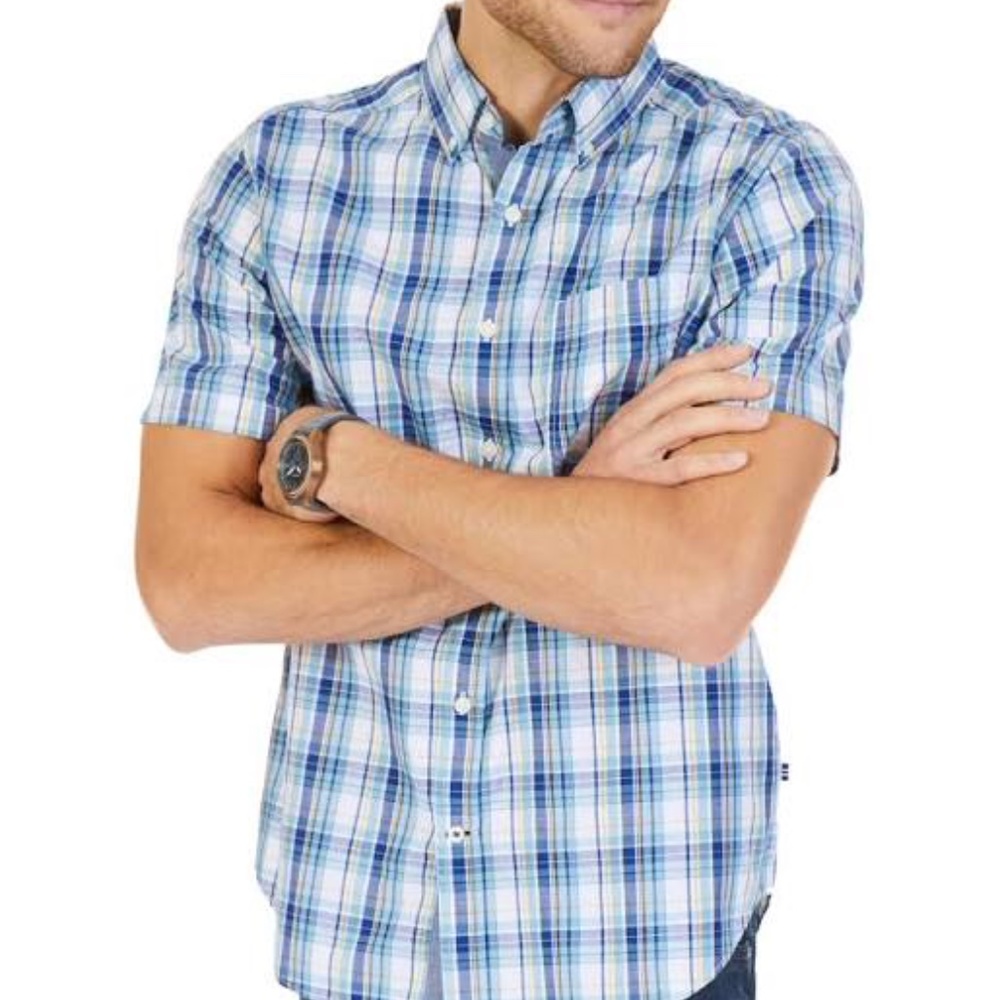 Nautica Men's XL Plaid Short-Sleeve Shirt - Blue